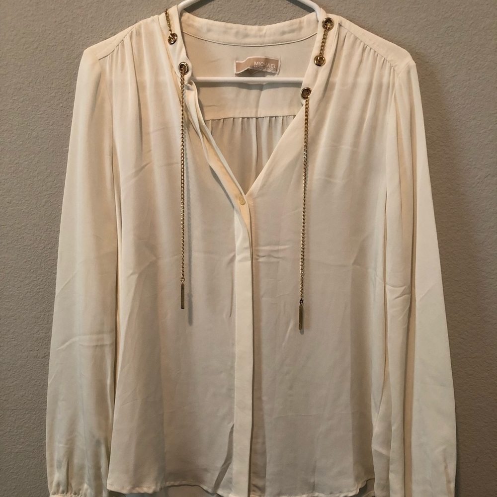 MICHAEL Michael Kors Silk Cream Blouse with Chain